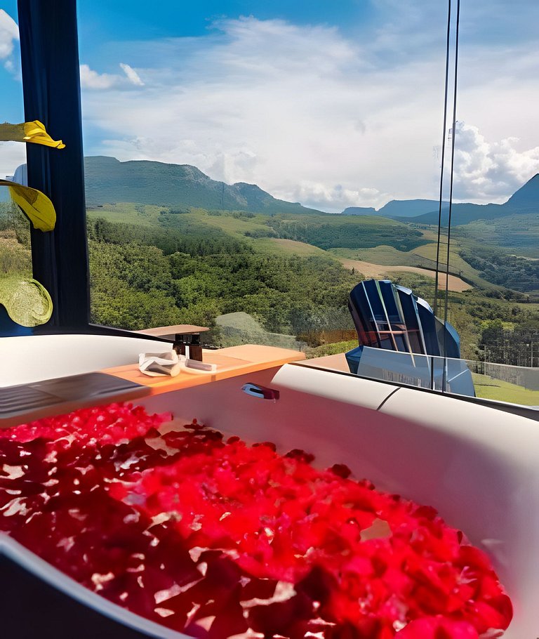 Chalé Romântico com Jacuzzi e vista incrível